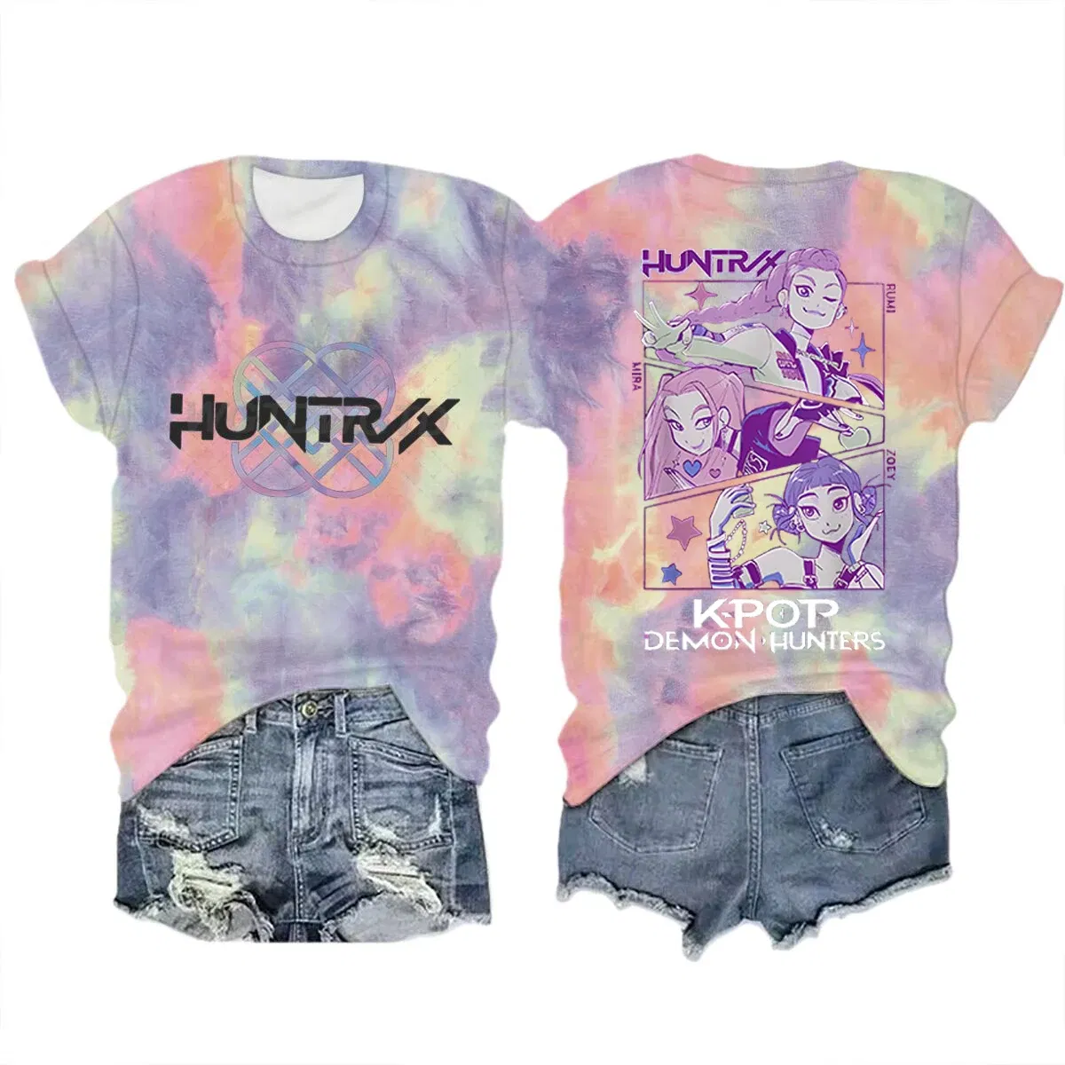 Color: Silver, Size: S - Movie Characters T-shirt Tops Tie-dye Men's Women's Clothing Round Neck Short Sleeve T-shirt Street Style T-shirts