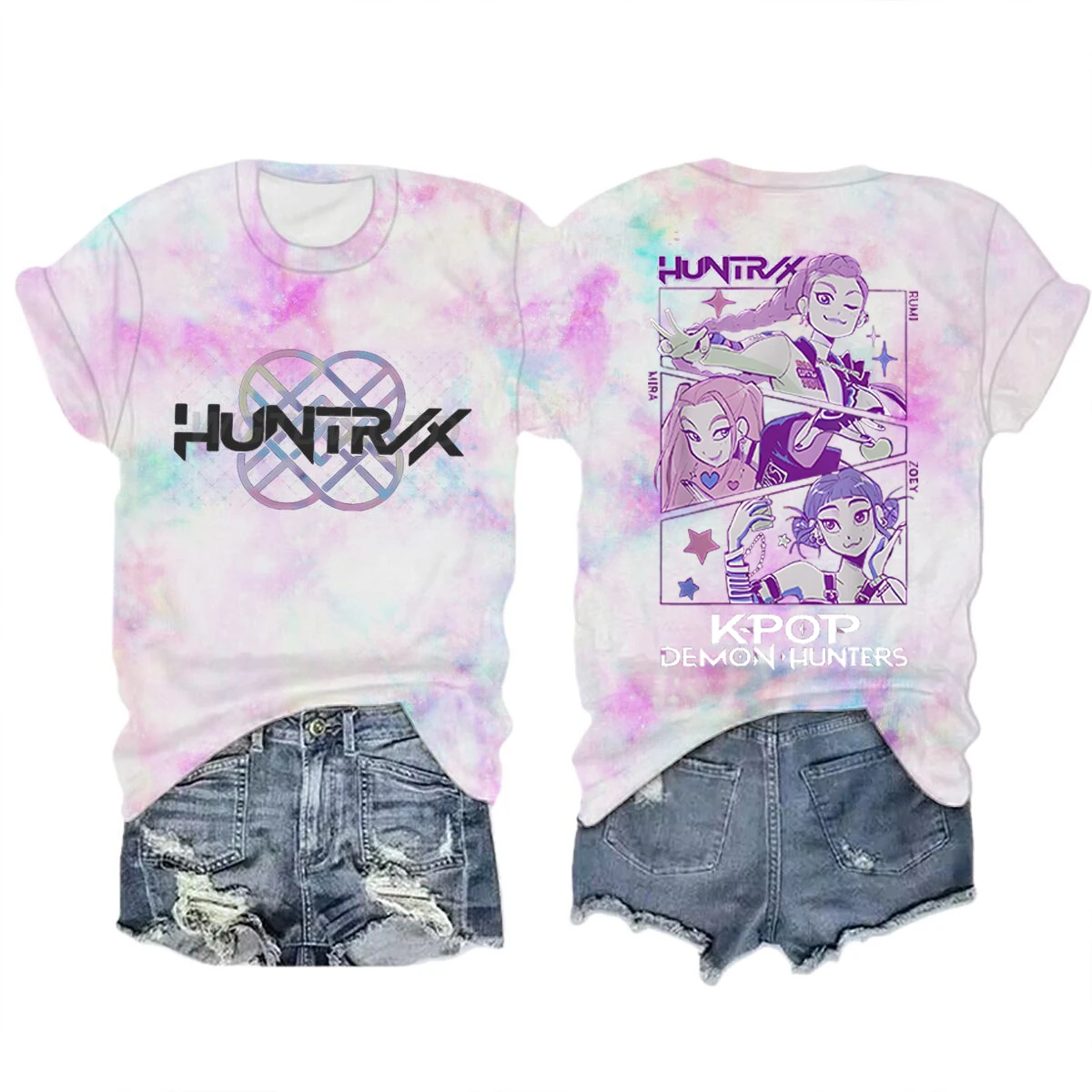 Color: Silver, Size: S - Movie Characters T-shirt Tops Tie-dye Men's Women's Clothing Round Neck Short Sleeve T-shirt Street Style T-shirts