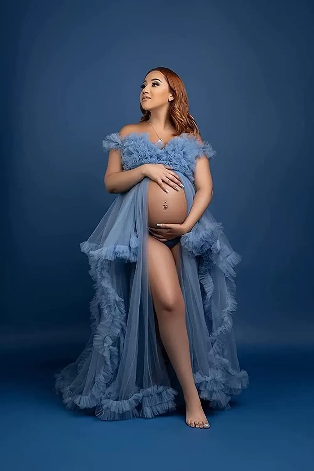 Color: LIGHT GRAY, Maternity Size: S, Ships From: CHINA - Tulle Long Maternity Dress Photoshoot п?»?°?‚ь?µ photography dresses baby shower dresses for pregnant woman п?»?°?‚ь?µ д?»я ?±?&mic