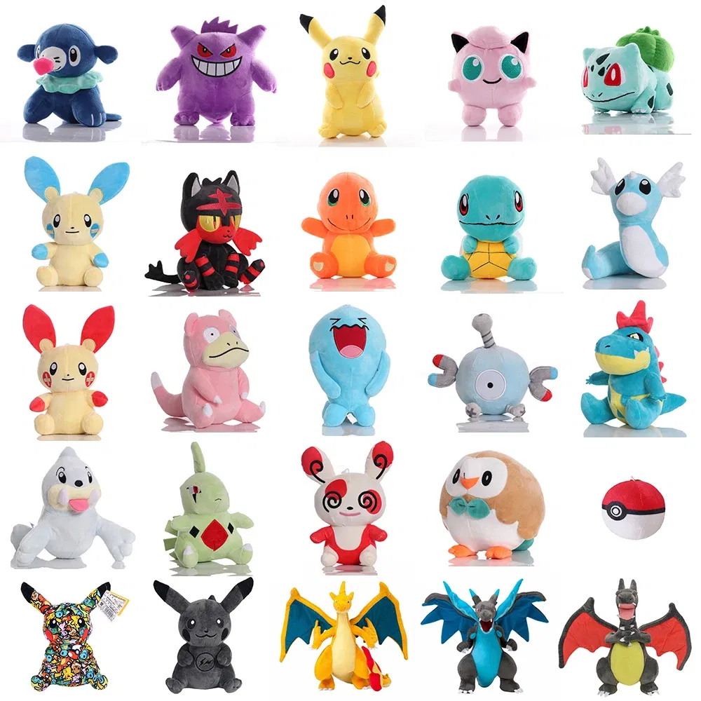 Color: Khaki - Cute Pokemon Plush Toy Pikachu Rowlet Charizard Larvitar Squirtle Slowpoke Dratini Spinda Soft Stuffed Doll Kids Christmas Gift