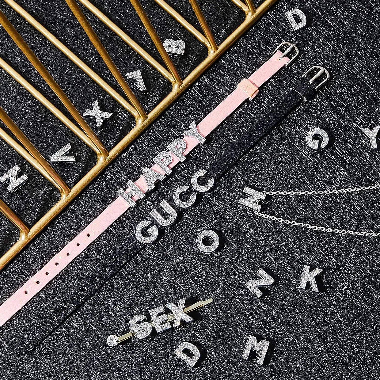 Color: army green - Rhinestone Slide Charms Letters For Jewelry Making Women Bracelet 8mm Alphabet A-Z Pet Collar Necklace DIY Accessories Gift