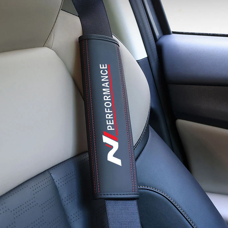 Color Name: Khaki - Car Seat Belt Nappa Leather Safety Belt Shoulder Covers For Hyundai N Performance i30 i20 Elantra Tucson Kona Sonata Kona 2023