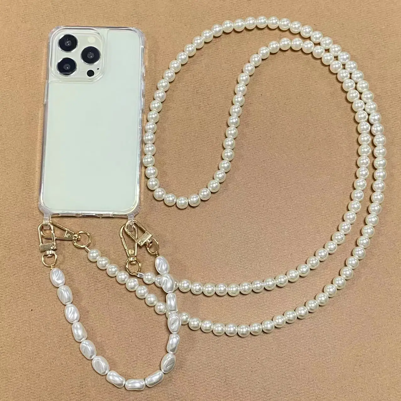 Color: Lotus root color, Bundle: Case & Strap, Material: Aluminum - Korean Pearl Bracelets Chain Case with Lanyard Aesthetic Luxury Shell for Iphone 15 12 14 Pro Max XR X XS 7 8 Plus 15 Pro Cover