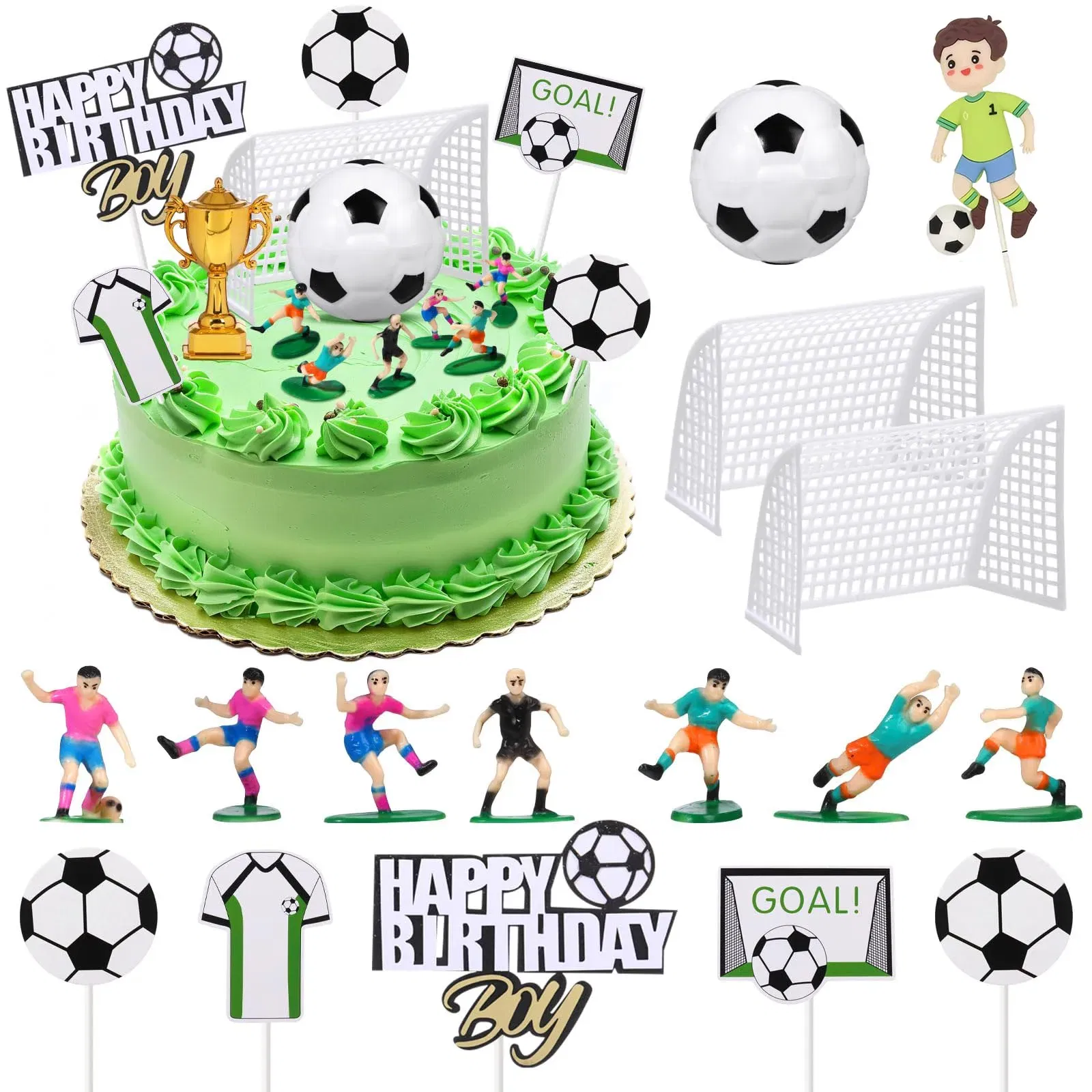 Color: army green - Soccer Cake Decorations Soccer Birthday Party Supplies Soccer Ball Cupcake Topper