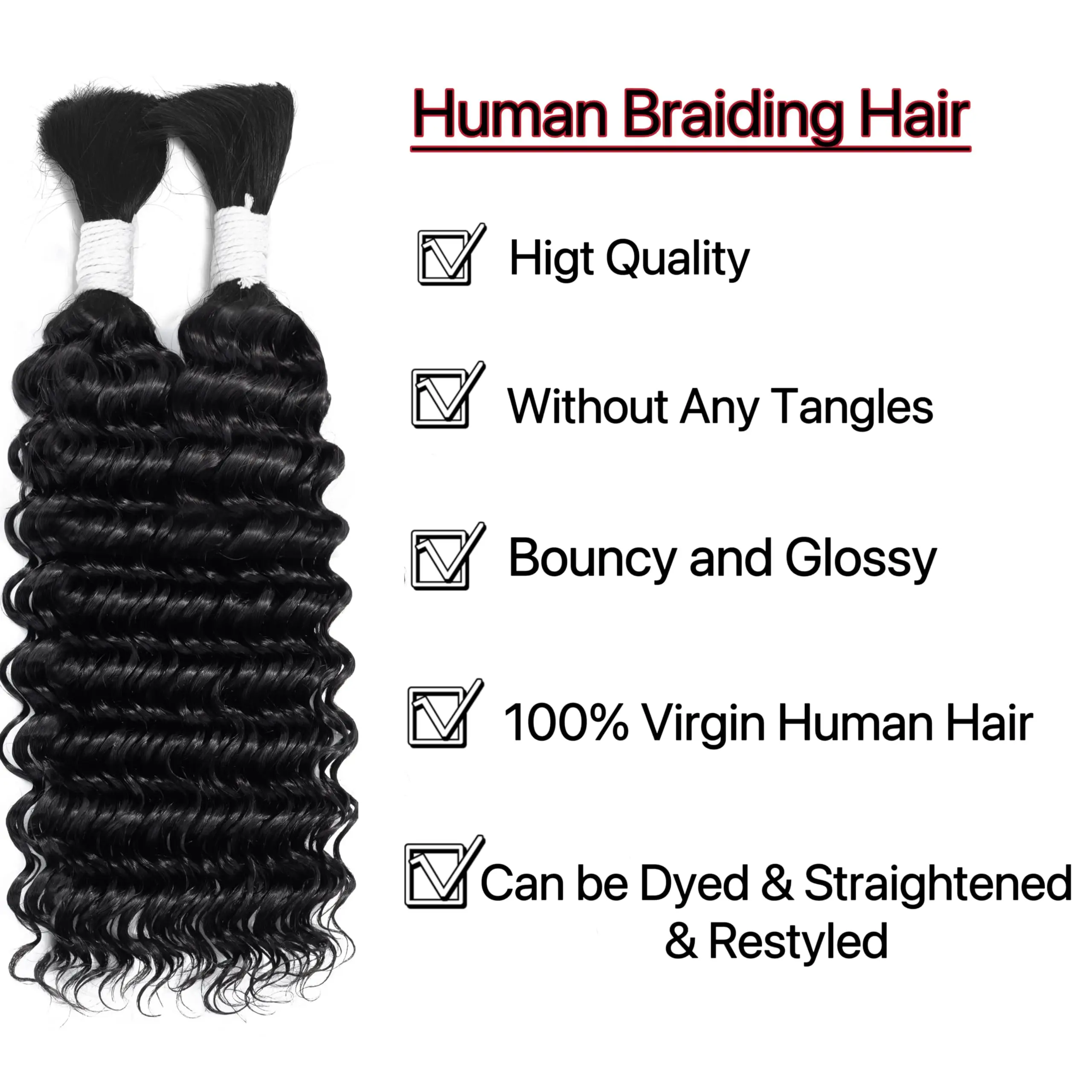 Color: Natural Color, Material Grade: virgin hair, Stretched Length: 28inches, Bulk Buy: 5pcs/lot - Bulk hair braiding Water Wave Bulk 18 inch human hair Boho braids with for knotless box or curly loose wave