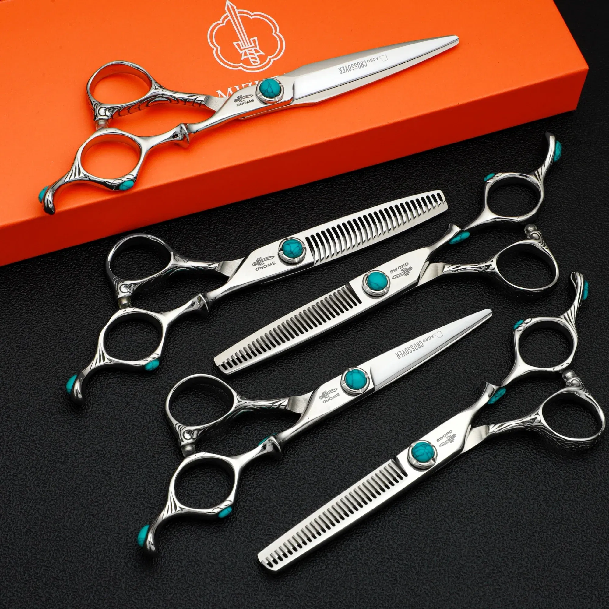 Color: multi - MIZUTANI professional hairdressing scissors thinning shears 6-6.5-7 inch barber scissors VG10 steel Hair cutting machine
