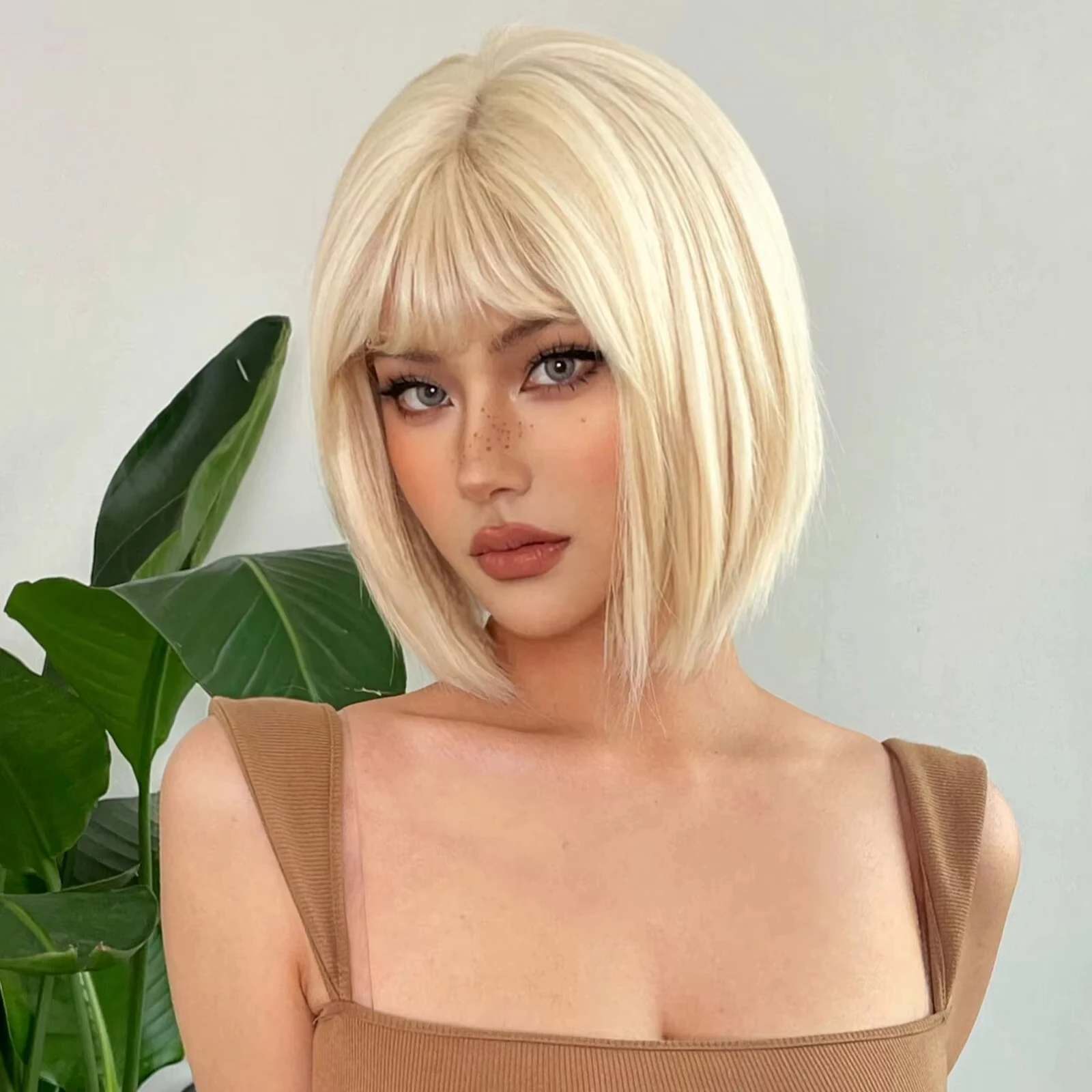 Color: P27/613, Stretched Length: 12inches - New light gold bob hairstyle synthetic wig for Halloween party cosplay wig for daily use high-temperature hair accessory
