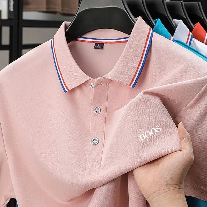 Color: Brown, Size: M - 2025 Summer New Men's Short Sleeved Embroidered Polo Shirt Breathable Lightweight Shirt Luxurious Top Casual Lapel Men's T-shirt