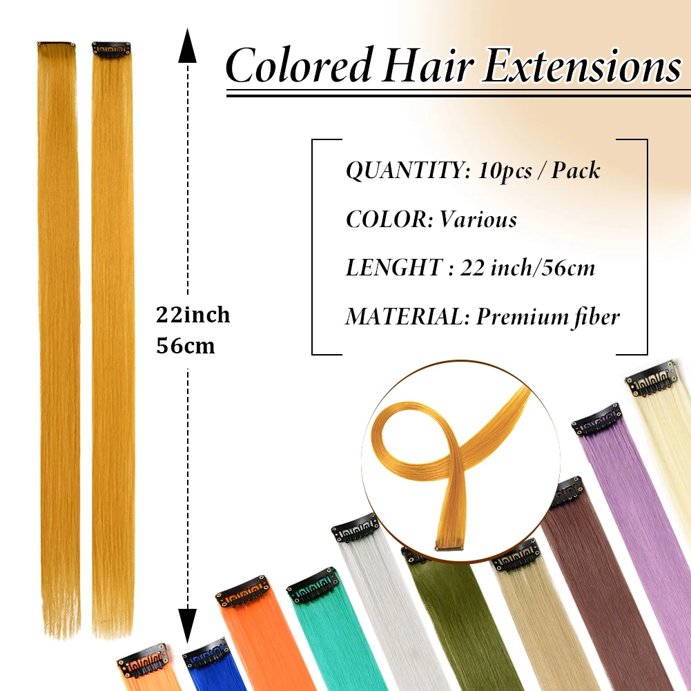 Color: T1B/33/27, Stretched Length: 22inches, Ships From: CHINA - Synthetic 10 Pcs Straight Hair Extensions Clip in Hairpieces 22 Inch Hightlight Colorful Hair for Women Party Cosplay Gifts