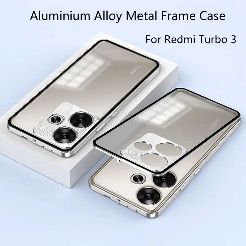 Color: Green, Material: Aluminum - Aluminium Alloy Metal Frame Case For Poco F6 Case Matte transparent Acrylic Back Cover For Xiaomi POCO F6 5G Redmi Turbo3 Bumper