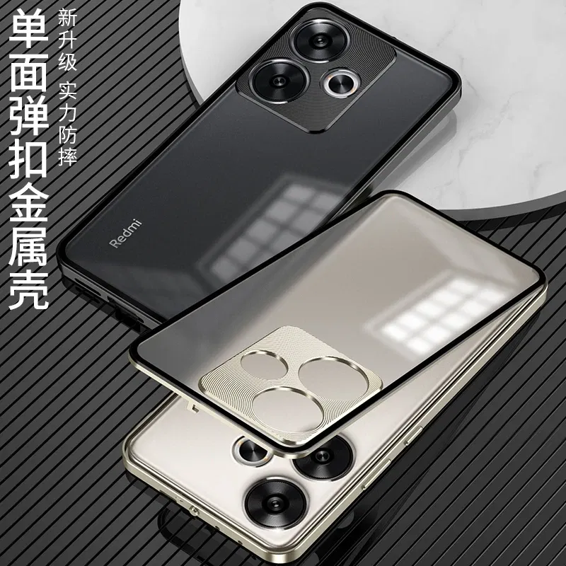 Color: Green, Material: Aluminum - Aluminium Alloy Metal Frame Case For Poco F6 Case Matte transparent Acrylic Back Cover For Xiaomi POCO F6 5G Redmi Turbo3 Bumper
