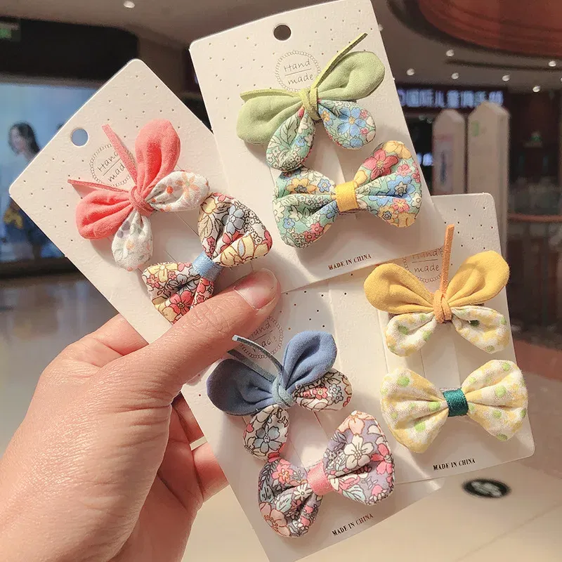 Color: Chocolate - 2PCS Set Children Girl Bow Butterfly Hair Clip Print Knot Hairpin Korean Princess Fresh Cute Lovely Hair Accessories Headdress