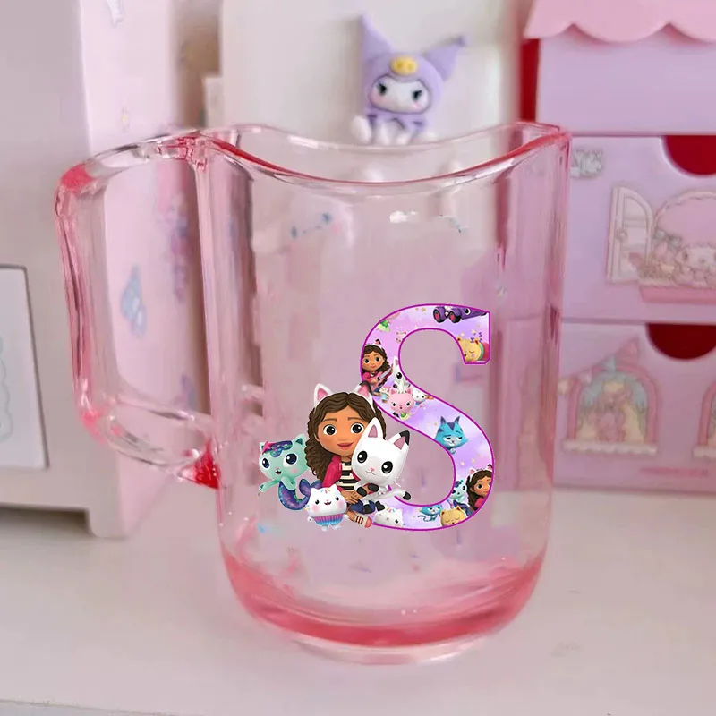 Color: GRAY, Size: Other - Gabby Dollhouse Letter A-Z Print Water Cup ABS Tooth Brushing Cups Anime Kawaii Cat Kids Toothglass Cups Kids Birthday Gift