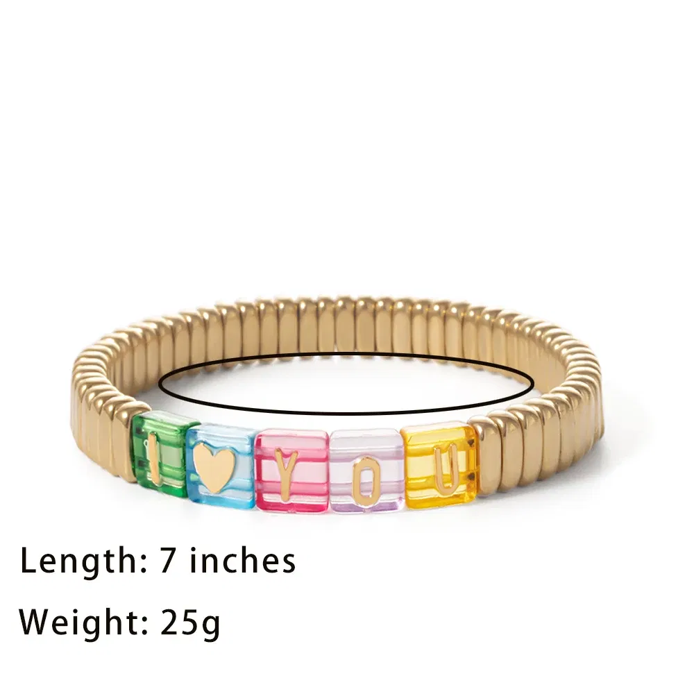Metal Color: Dark Gold, Ships From: CHINA - Wholesale Gold Silver Color Elastic Bracelets Handmade Letter Charms Bracelets For Women 2X8MM Beads Bracelets Bohemain Jewelry