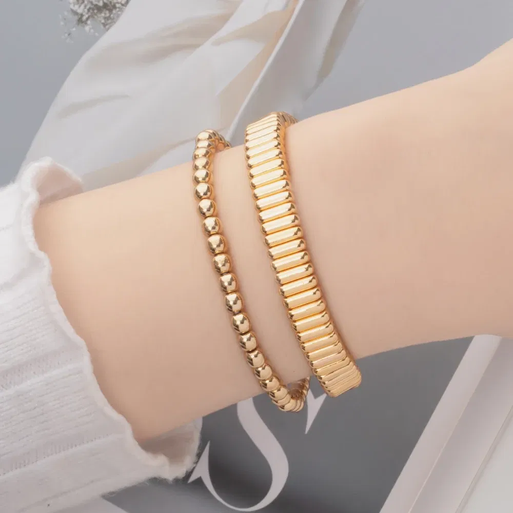 Metal Color: Dark Gold, Ships From: CHINA - Wholesale Gold Silver Color Elastic Bracelets Handmade Letter Charms Bracelets For Women 2X8MM Beads Bracelets Bohemain Jewelry