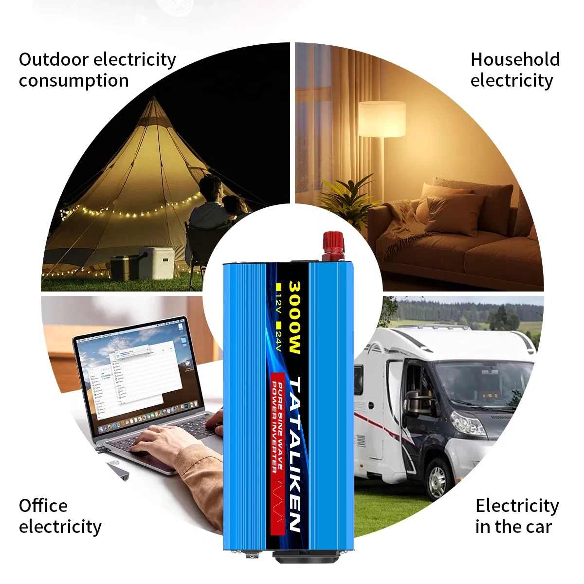 Color Name: Yellow - Pure Sine Wave Inverter 1600W/2200W/3000W/4000W DC 12V/24V to AC 220V 50hz Power Inverter Charger Converter Adapter EU Socket
