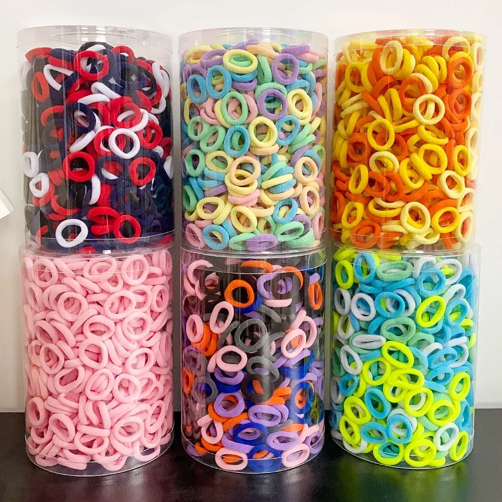 Color: Brown - 100PCS Colorful Basic Nylon Ealstic Hair Ties for Girls Ponytail Hold Scrunchie Rubber Band Kid Fashion Hair Accessories