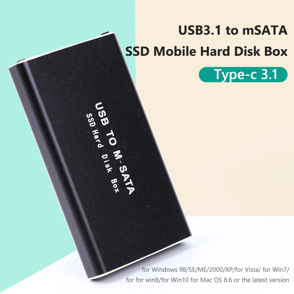 Color: Gold - mSATA to USB 3.1 3.0 SSD Case Enclosure Mini SATA USB Adapter External Solid State Disk Box for 30x50 mSATA HD Hard Disk