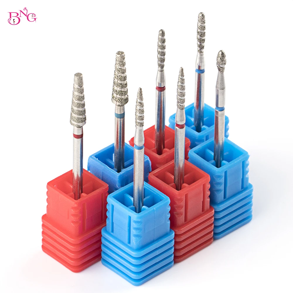 Color: Sapphire - 5Pcs/lot Diamond Nail Bits Tornado Flame Cuticle Drill Bit Pro Russian Electric File Bits for Nail Manicure and Pedicure 3/32''
