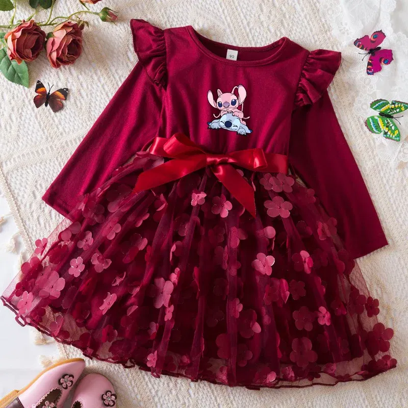 Color: Navy Blue, Size: One Size, Height: 170 - Lilo Stitch Girl Baby Dresses Spring Autumn Child Long Sleeve Sweet Princess Dress Mesh Newborn Casual Dress Birthday Party 2-6Y