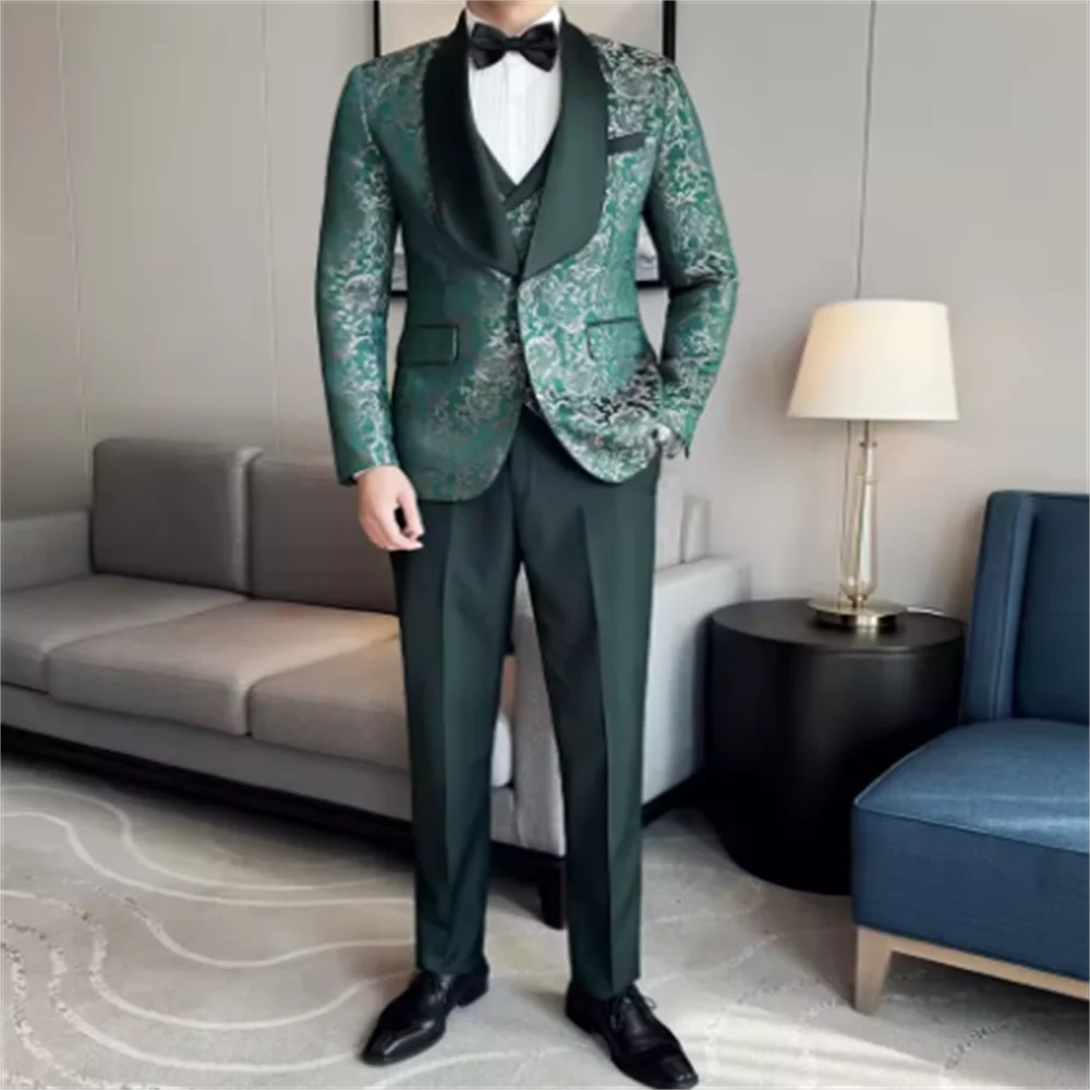 Color: Red, Size: XS - Green Men's Suit 3-Piece, Wedding Party Dress Jacket with Vest & Trousers, Asian Size Slim Men Sets, Beige Black Blue Available