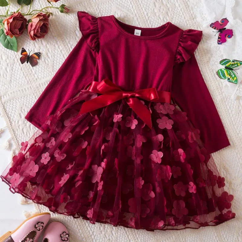 Color: DEEP BLUE, Size: One Size, Height: 158 - Lilo Stitch Girl Baby Dresses Spring Autumn Child Long Sleeve Sweet Princess Dress Mesh Newborn Casual Dress Birthday Party 2-6Y