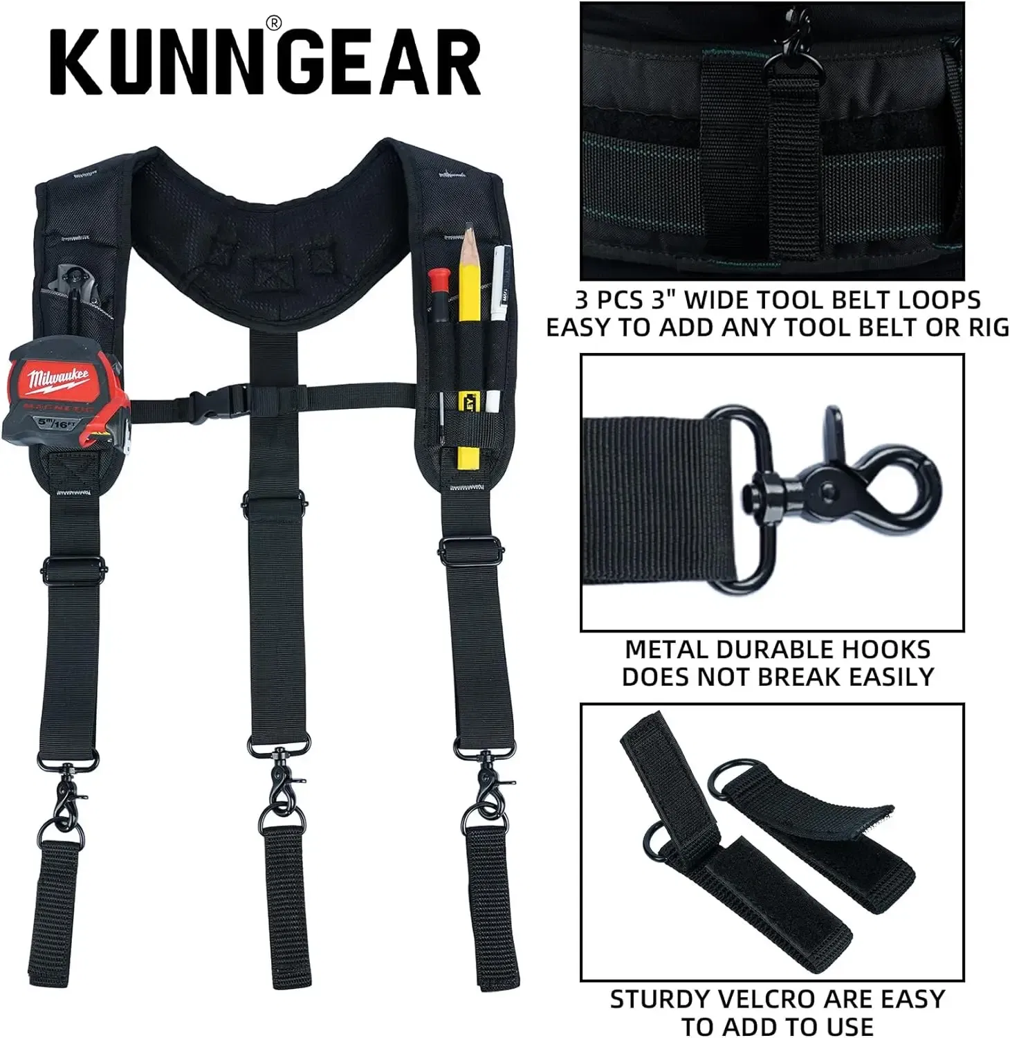 Color: Blue, Ships From: CHINA - KUNN Tool Belt Suspenders,Heavy Duty 3-Points Padded Construction Work Pouch Suspender for Men with Tool Belt Loops