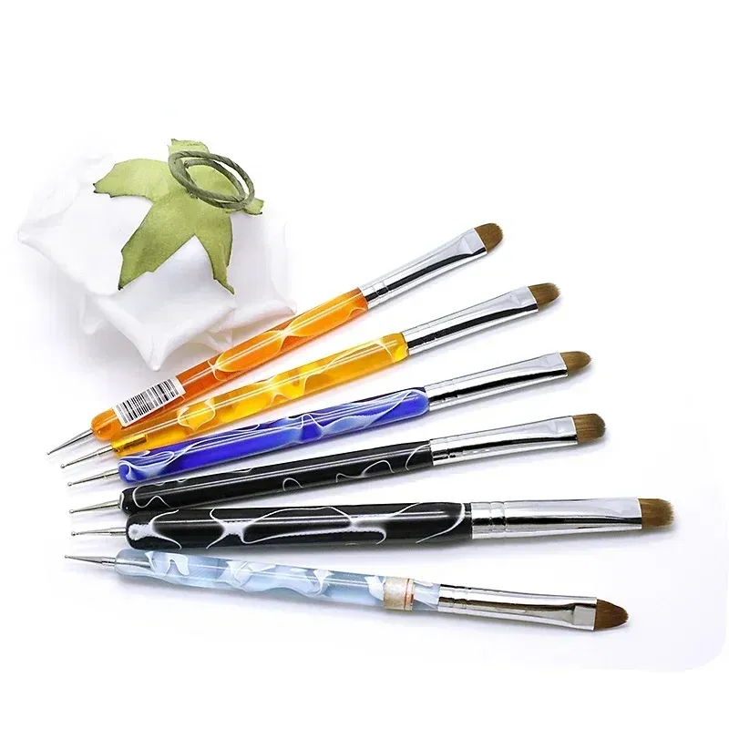 Color: Dark Khaki - TIANMI Kolinsky French Nail Art Brush Dual End Nail Art Dotting Pen Acrylic Drawing Rhinestone UV Gel Painting Manicure Tool