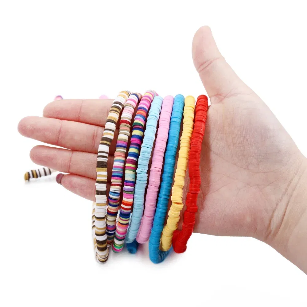 Color: Burgundy, Item Diameter: 6mm - 16Inch/Line 6mm Colorful Flat Round Polymer Clay Beads Loose Spacer Beads for DIY Jewelry Making Bracelet Necklace Accessories
