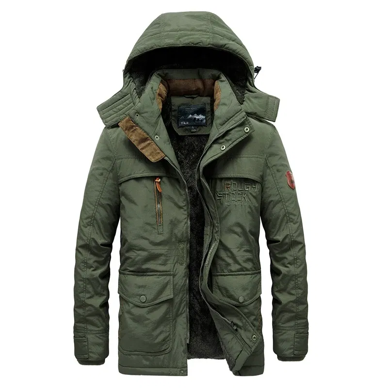 Color: Mint, Size: L - TELLHIGH 2024 Winter Parka Men Jacket Mens Plus Velvet Men Hooded Windbreaker Coats Men Casual Warm Jackets Coat Detachable Hat