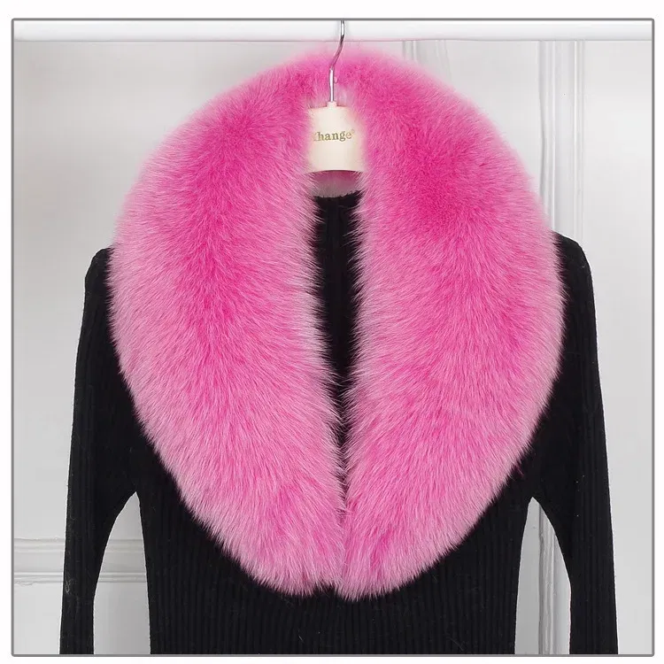 Color: Lake Blue, Size: L - 100% Natural Real Fox Fur Collar For Women Men Coat Jacket Fur Scarf Winter Extra Large Size Neck Warmer Fur Scarf Shawls Wraps