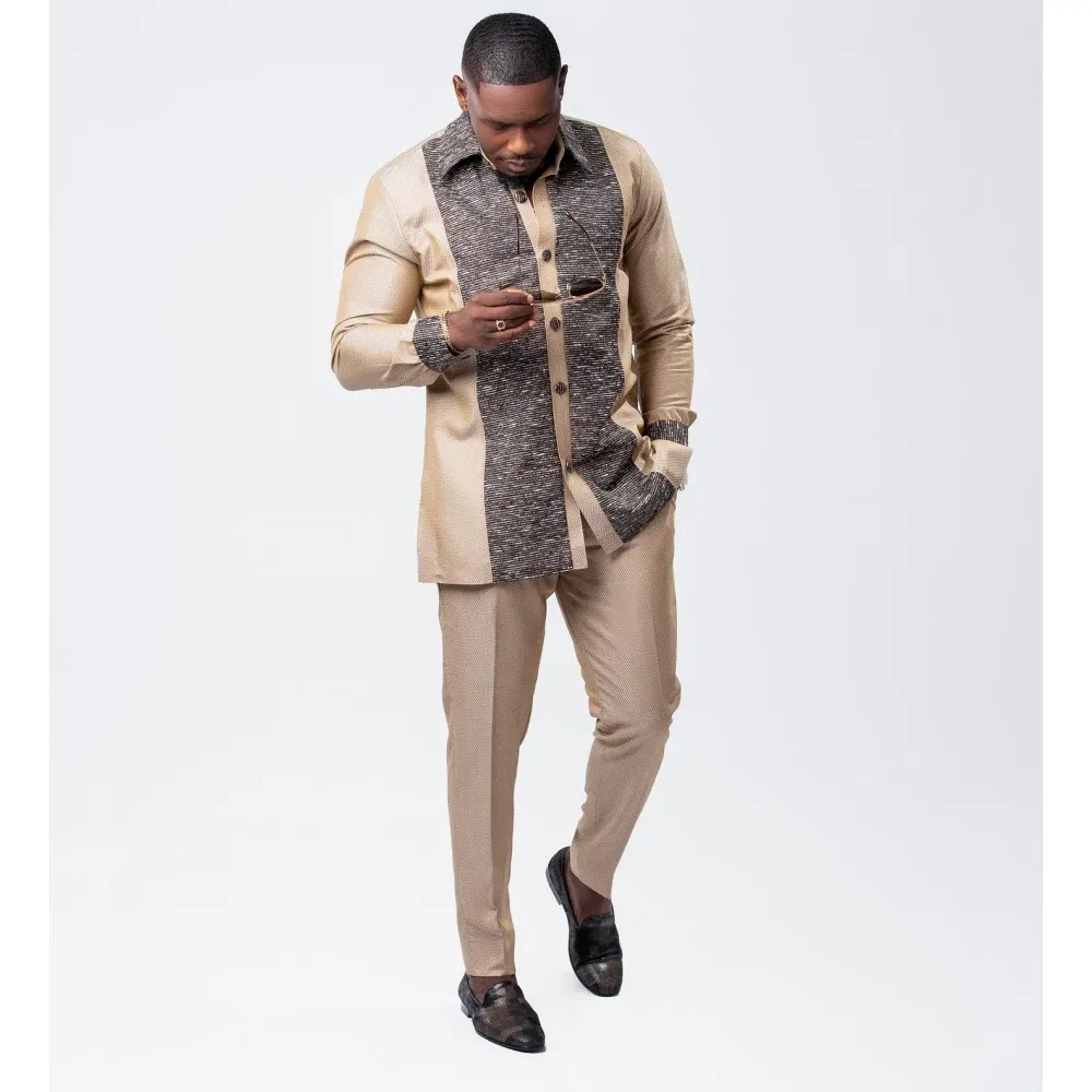 Color: MULTI, Size: L - 2025 new traditional men's suit luxury gentleman's shirt suit casual travel banquet men's two-piece set fashionable men's suit