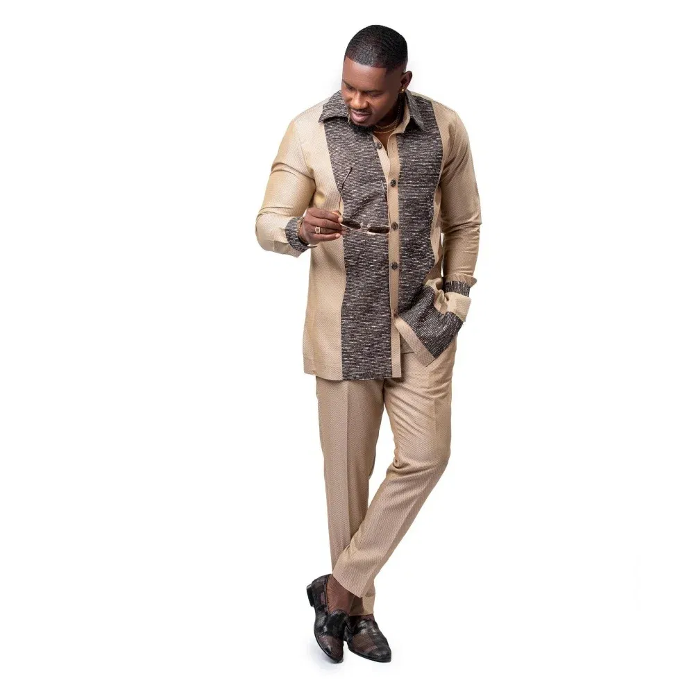 Color: MULTI, Size: L - 2025 new traditional men's suit luxury gentleman's shirt suit casual travel banquet men's two-piece set fashionable men's suit