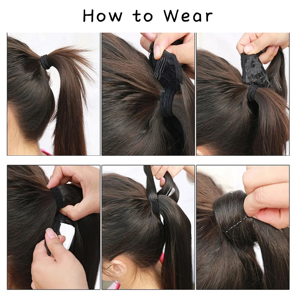 Color: #1, Stretched Length: 34inches - AZQUEEN Straight Synthetic Hairpiece With Ponytail 85cm Super Long Wrap Around Clip In Hair Extensions Pony Tail For Daily Wear