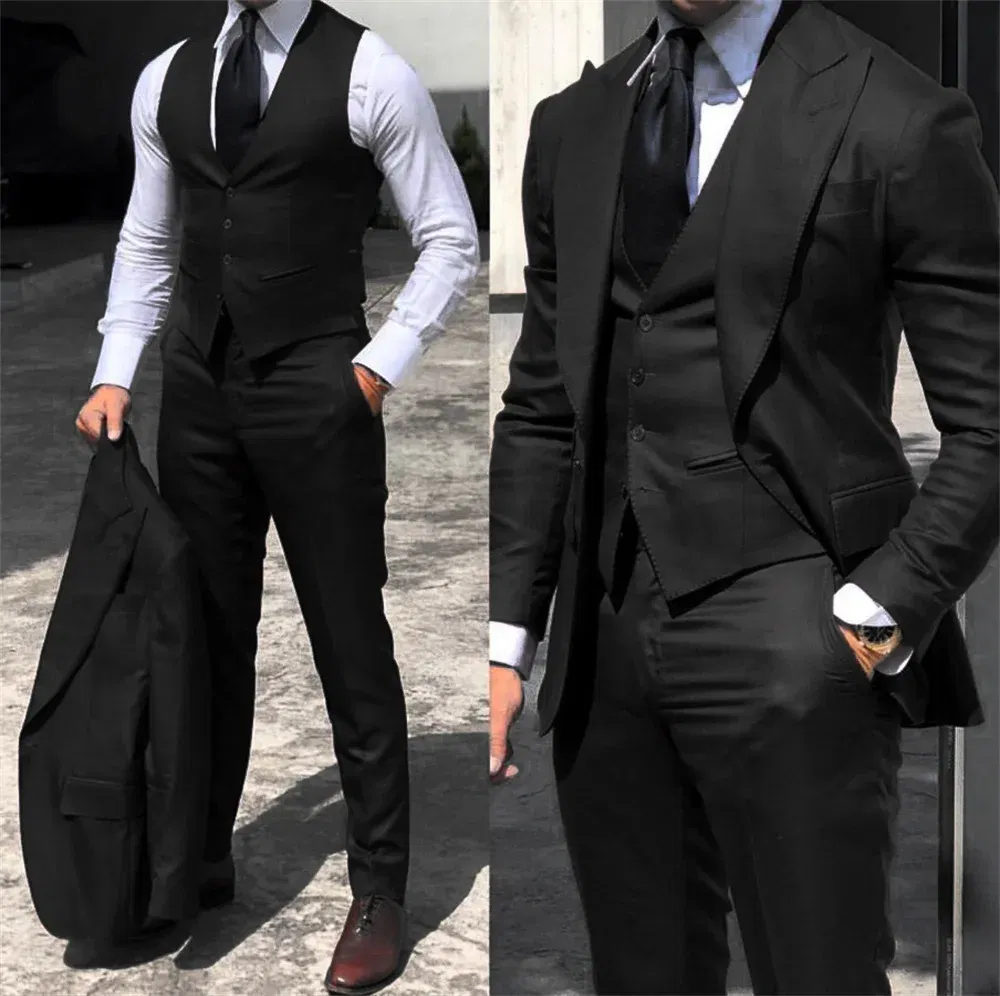 Color: Blue, Size: XS - Black Classic Men Suit 3 Pieces Tuxedo Peak Lapel Groomsmen Wedding Suits Set Fashion Men Business Blazer Jacket+Pants+Vest