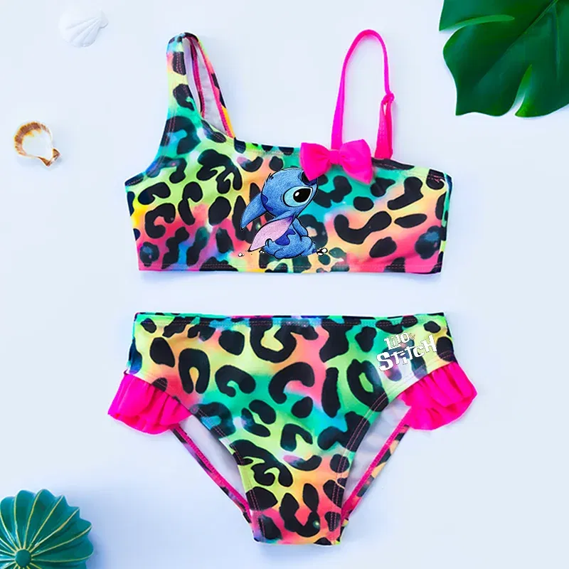 Color: Gold, Size: L - Lilo Stitch Gilrs Bow Bikini Set Trendy Two-Piece Swimsuits for Summer Stylish Beachwear Pool Fashion Bathing Suits 3-12Y
