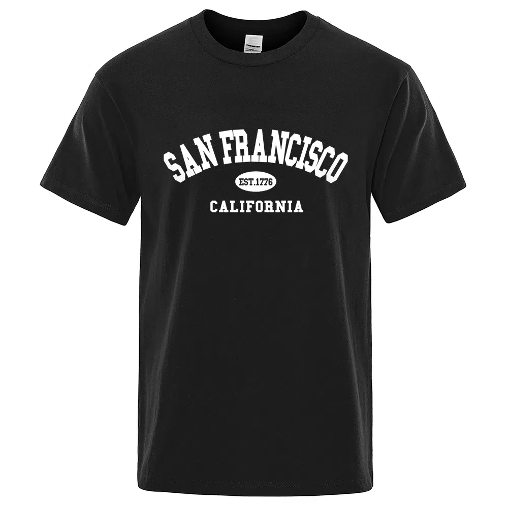 Color: Beige, Size: L - Sanfrancisco Est.1776 California Letter T-Shirts Men Fashion Oversized Tops Summer Tshirt Loose Designer Luxury Tee Clothing