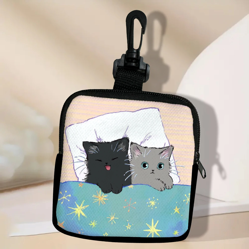 Color: PURPLE - Cat Mini Coin Purse Simple Zipper Kid Storage Pouch Coin Key Bag Women Men Wallet Mini Purse 7.2