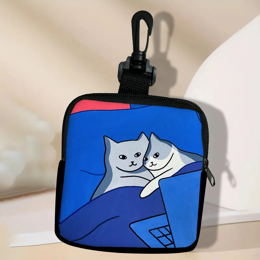 Color: PURPLE - Cat Mini Coin Purse Simple Zipper Kid Storage Pouch Coin Key Bag Women Men Wallet Mini Purse 7.2
