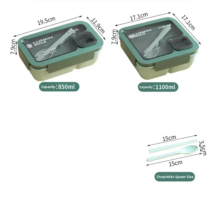 Color: Blue - Portable Lunch Box Lunch Bags for Children School Office Bento Box with Tableware Thermal Bag Complete Kit Microwavable Heating