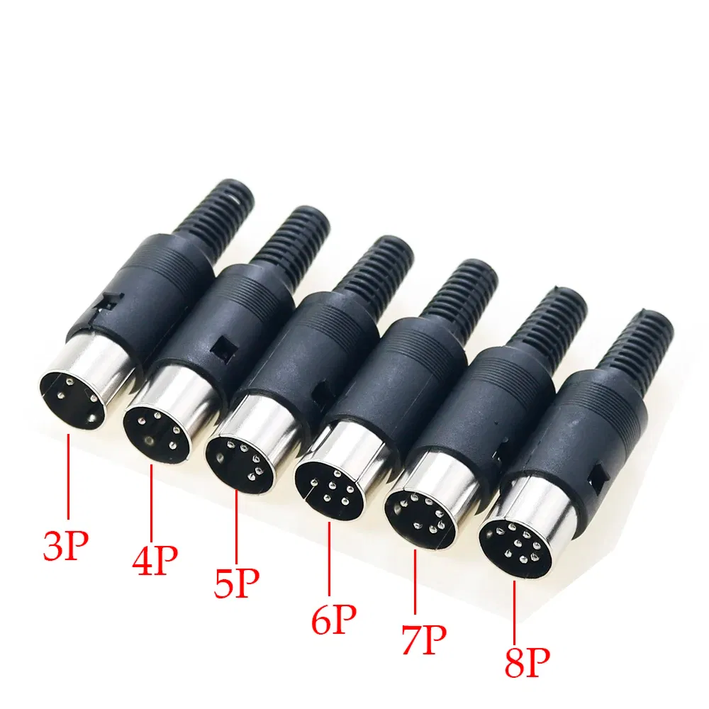 Color: army green - 5pcs 3P 4P 5P 6P 7P 8Pin DIN Male/Female Plug Jack with Plastic Handle Keyboard Cable Connector Adapter PS2