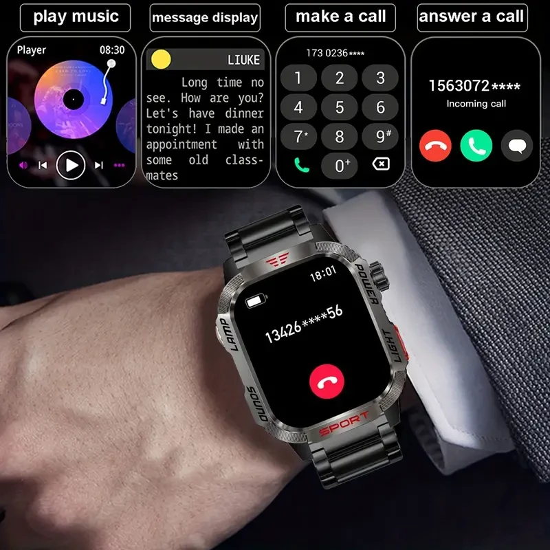 Rugged Smartwatch with Call Function for iPhone & Android, Wireless 5.0, IPS Touchscreen