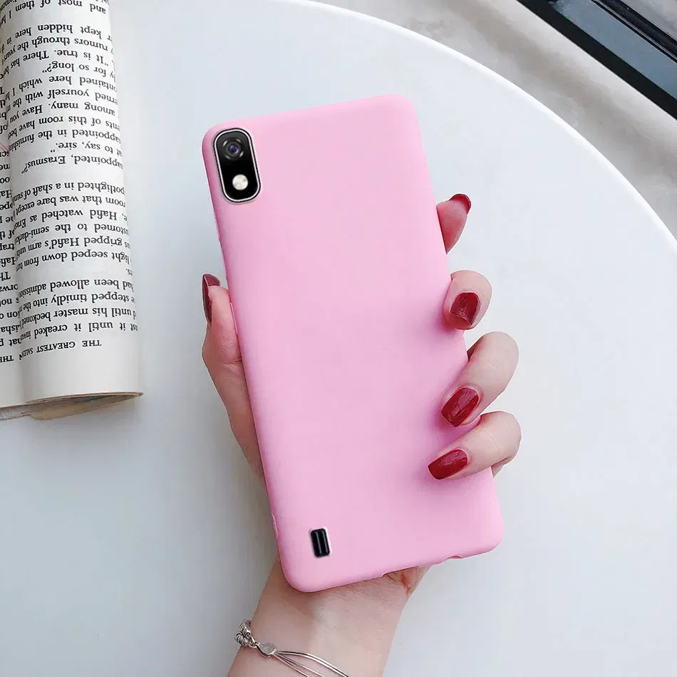 Color: Blue, Material: Leather - Candy color Phone Case For Samsung galaxy A10 A20 A20E A30 A40 A50 A70 S A01 A11 A21 A31 A41 A51 A71 4G Silicone TPU Back Cover