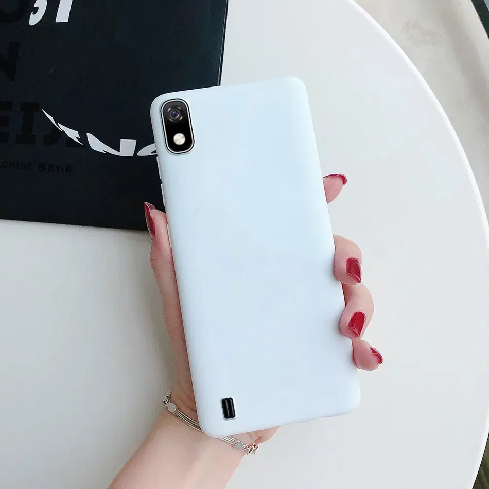 Color: Blue, Material: Leather - Candy color Phone Case For Samsung galaxy A10 A20 A20E A30 A40 A50 A70 S A01 A11 A21 A31 A41 A51 A71 4G Silicone TPU Back Cover