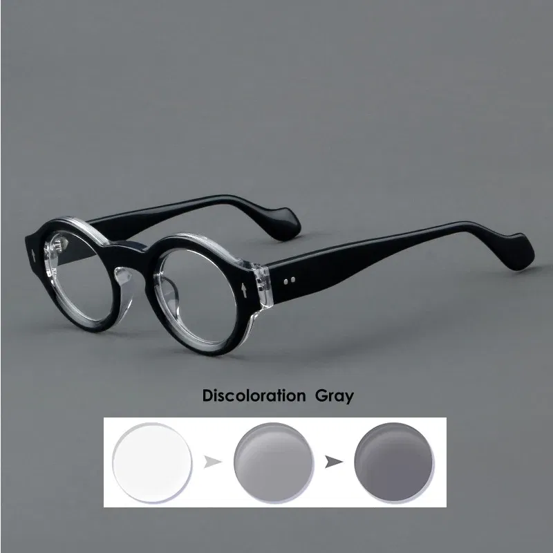 Frame Color: Blue, Eye Prescription: +150 - VCKA Round Acetate Reading Glasses Frame Retro Men Prescription Anti-blue discolor Women Custom Optics Retro Eyewear +0.50to +10