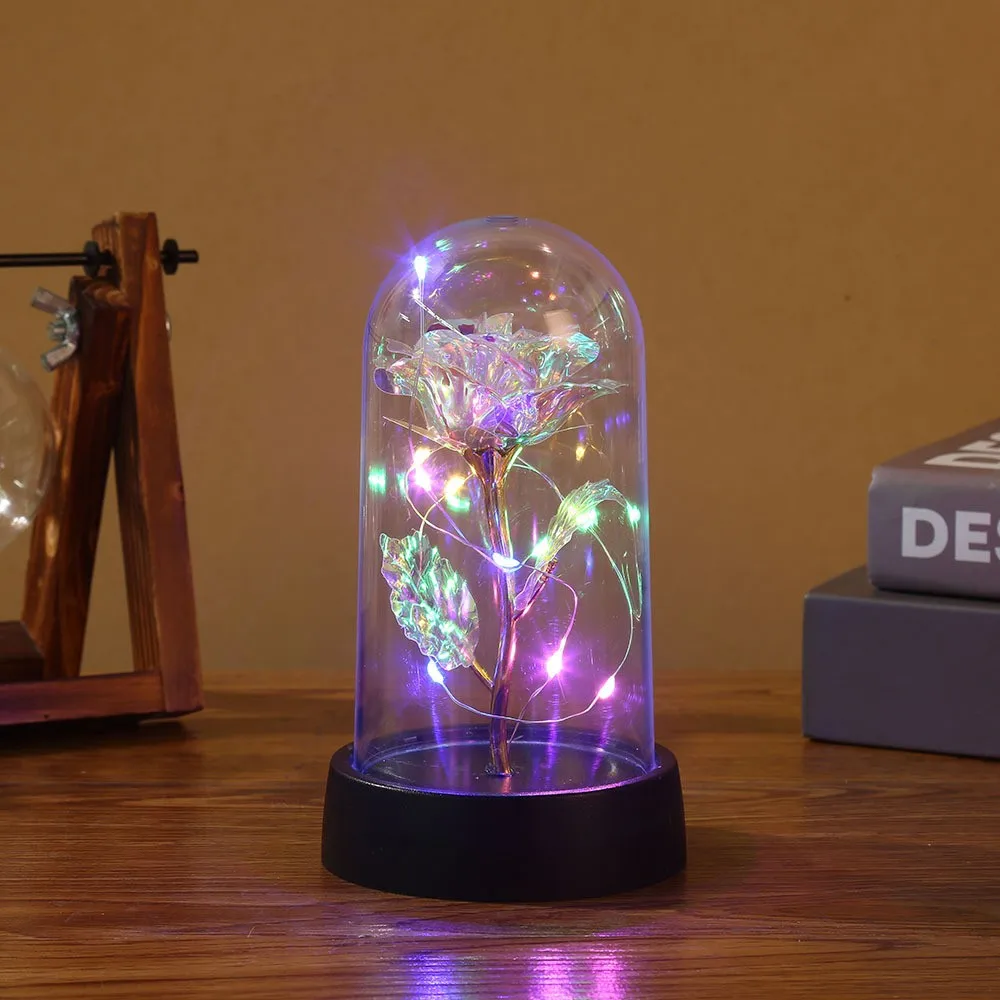 Color: Brown - 1pc Hot LED Enchanted Galaxy Rose Eternal Beauty Rose With Fairy Lights in Dome for Valentine's Day Wedding Party Mother's Day