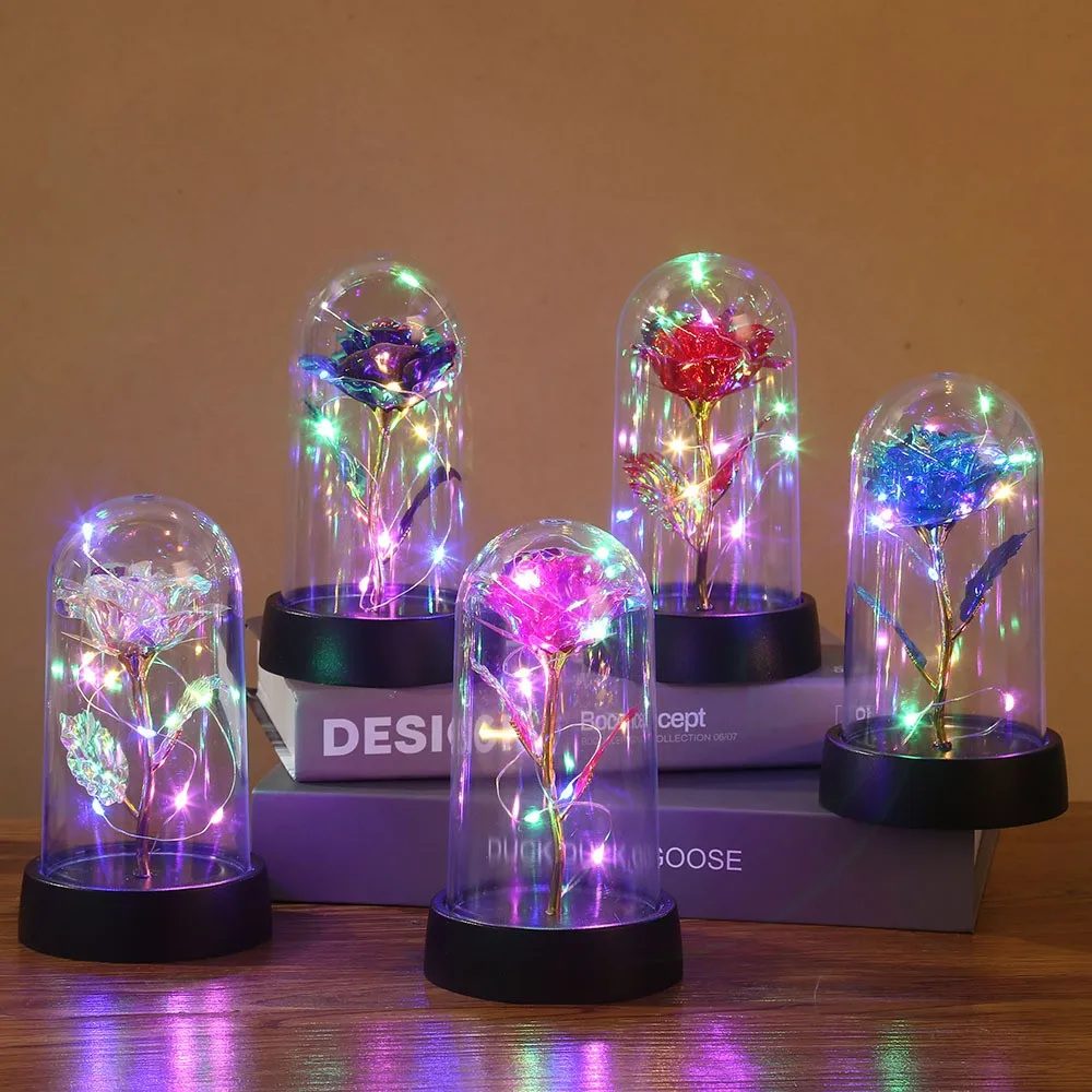 Color: Brown - 1pc Hot LED Enchanted Galaxy Rose Eternal Beauty Rose With Fairy Lights in Dome for Valentine's Day Wedding Party Mother's Day