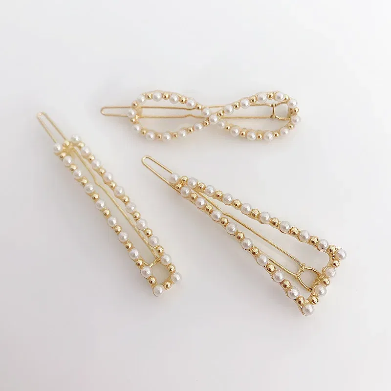 Color: army green - 2019 New Fashion geometric Pearl rhinestone hairpin ball side clip Accessories For Women Girls Hairgrip Hairclip Headwear