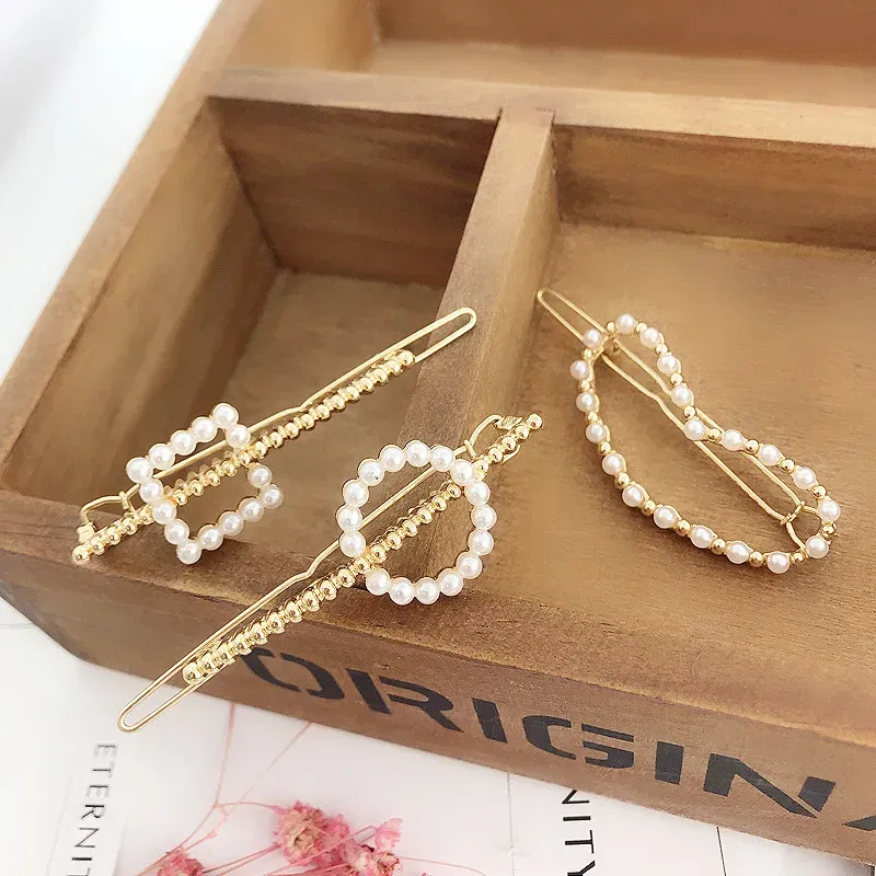 Color: army green - 2019 New Fashion geometric Pearl rhinestone hairpin ball side clip Accessories For Women Girls Hairgrip Hairclip Headwear