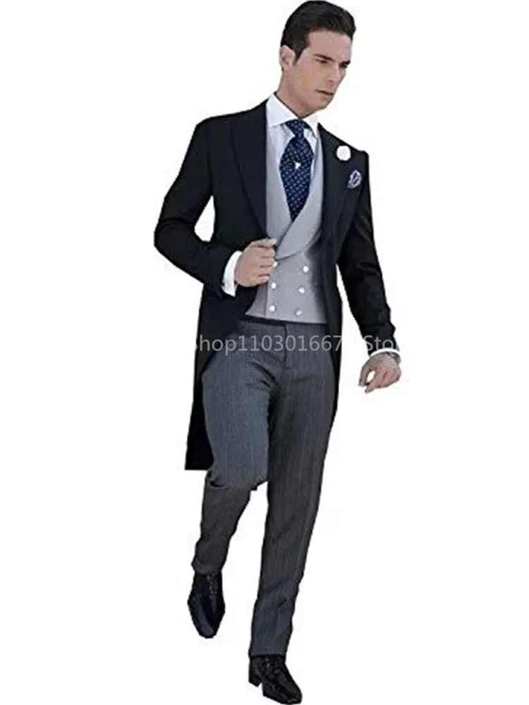 Color: black, Size: XL - Black Long Tail Blazer 3 Pieces Gentleman Male Suit Men's Fashion Groom Tuxedo for Wedding Party Prom Jacket Vest with Pants